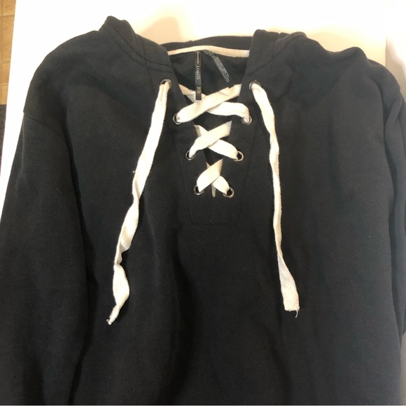 Woman’s black pull over hoodie with white laced front - Picture 7 of 13
